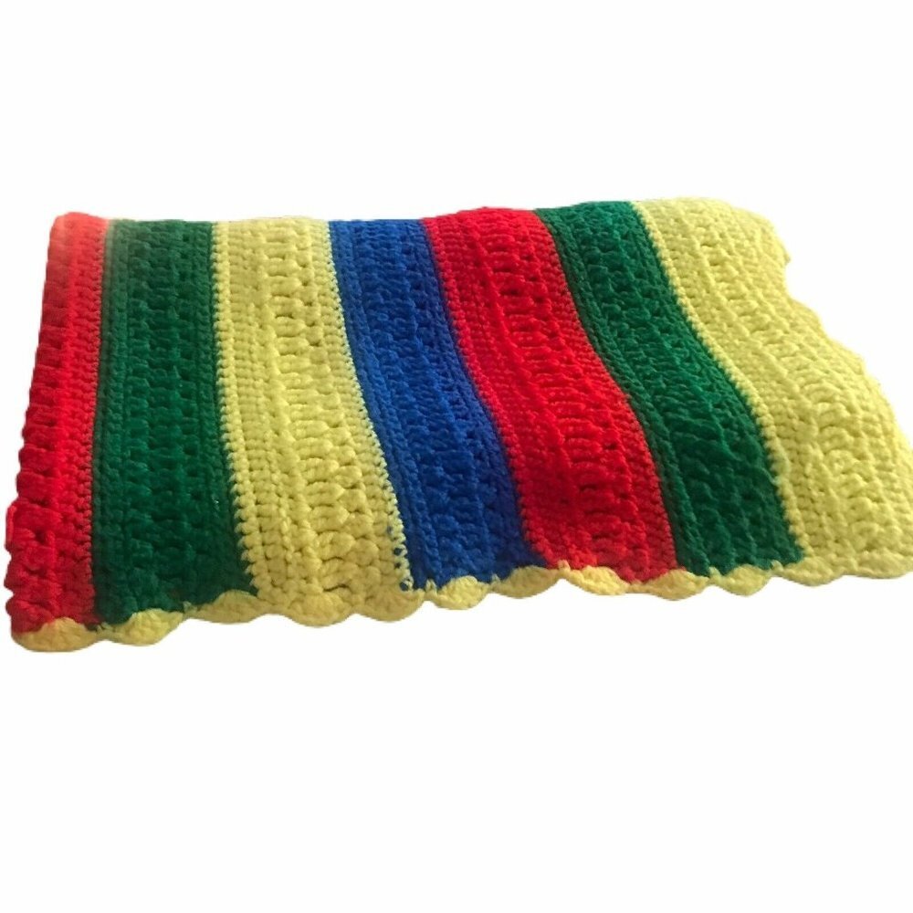 Handmade Rainbow Stripe Crochet Boho Blanket Throw Colorful Multi Acrylic - Picture 4 of 6